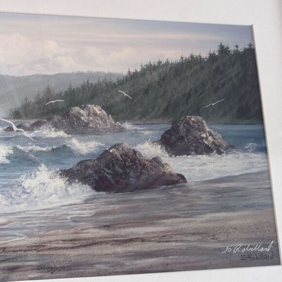 Signed Gerald A Robillard Nautical Seaside Print Rocky Beach with Seagulls - Picture 5 of 12